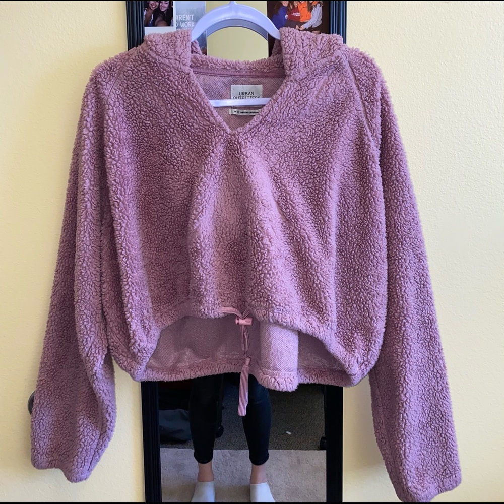 Urban Outfitters Pink Fuzzy Cropped Pullover